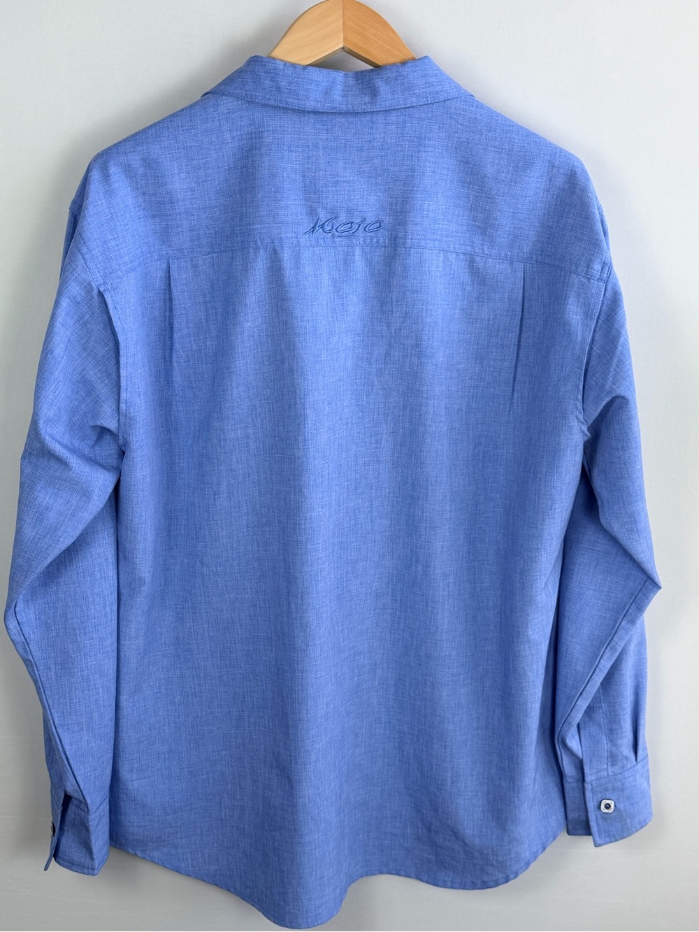 Mojo Sportswear Button Up Shirt Blue Long Sleeve Fishing Vent Back Large - Picture 4 of 8